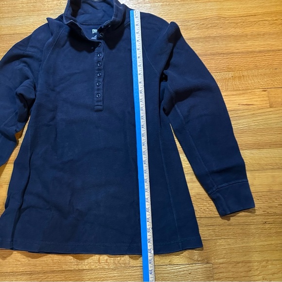 Duluth Trading Co Womens M Blue  9 Button Henley Mock Neck Ribbed Sweater Shirt - Picture 3 of 7